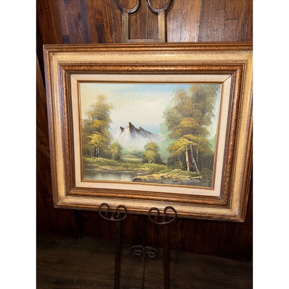 Signed & Framed Oil Painting on Canvas Original Art Mountain Stream Landscape